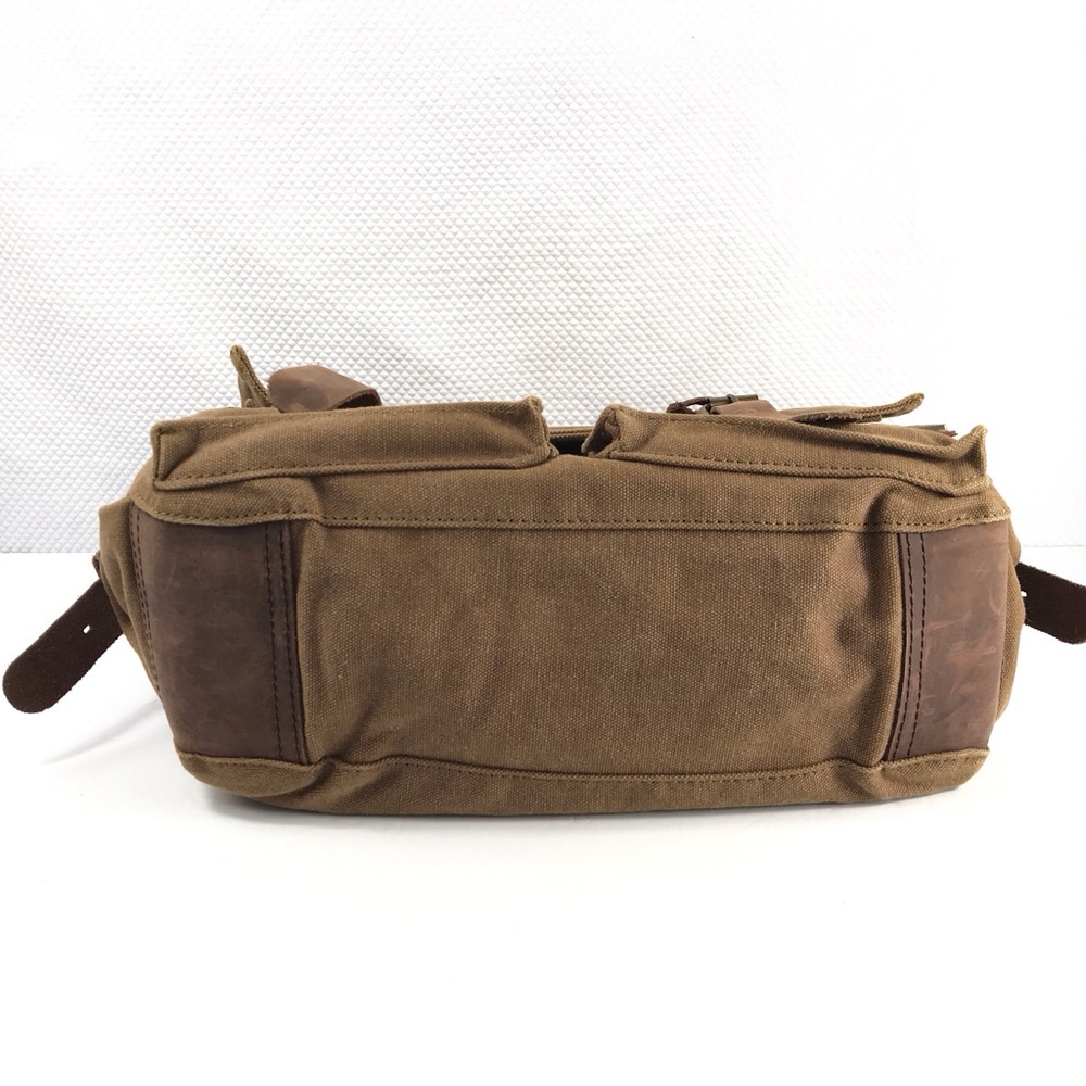 S.C.COTTON Leather and Khaki Canvas Messenger Laptop Office Bag - Picture 7 of 11